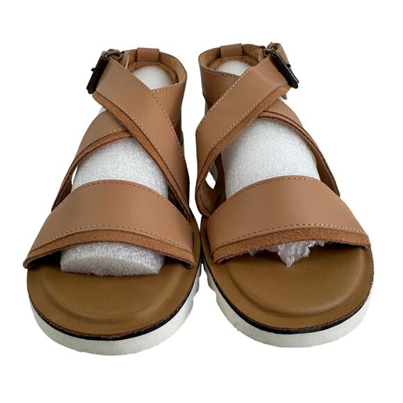TOMS SIDNEY TREAD LEATHER ANKLE STRAP SANDALS IN WARM BEIGE NWT SIZE 8M - Picture 2 of 16